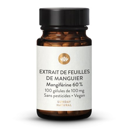 Extrait de mangue, 60 % de mangifrine, sans cafine