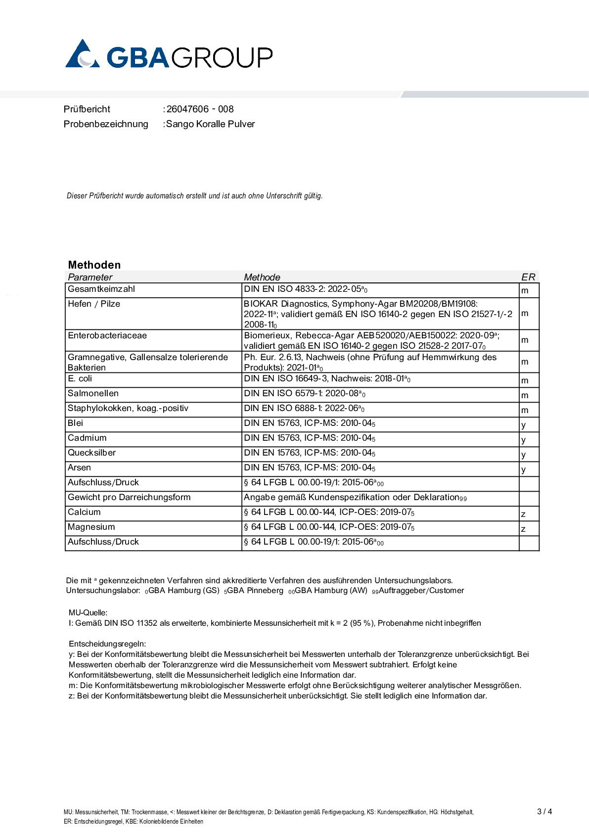 ACTIVE INGREDIENT/HEAVY METALS/MICROBIOLOGY