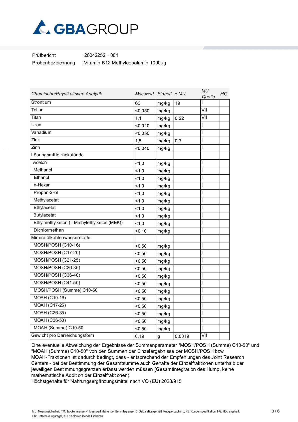 SCHWERMETALLE/MIKROBIOLOGIE/RESTLÖSUNGSMITTEL SCHWERMETALLE/MIKROBIOLOGIE/RESTLÖSUNGSMITTEL
