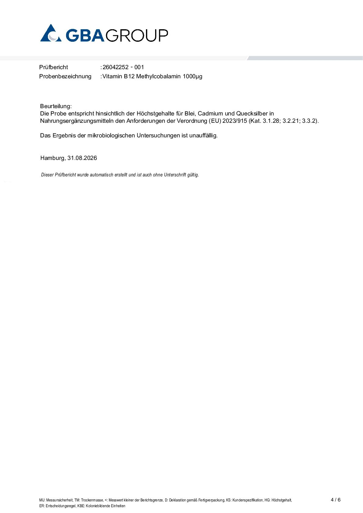 SCHWERMETALLE/MIKROBIOLOGIE/RESTLÖSUNGSMITTEL SCHWERMETALLE/MIKROBIOLOGIE/RESTLÖSUNGSMITTEL