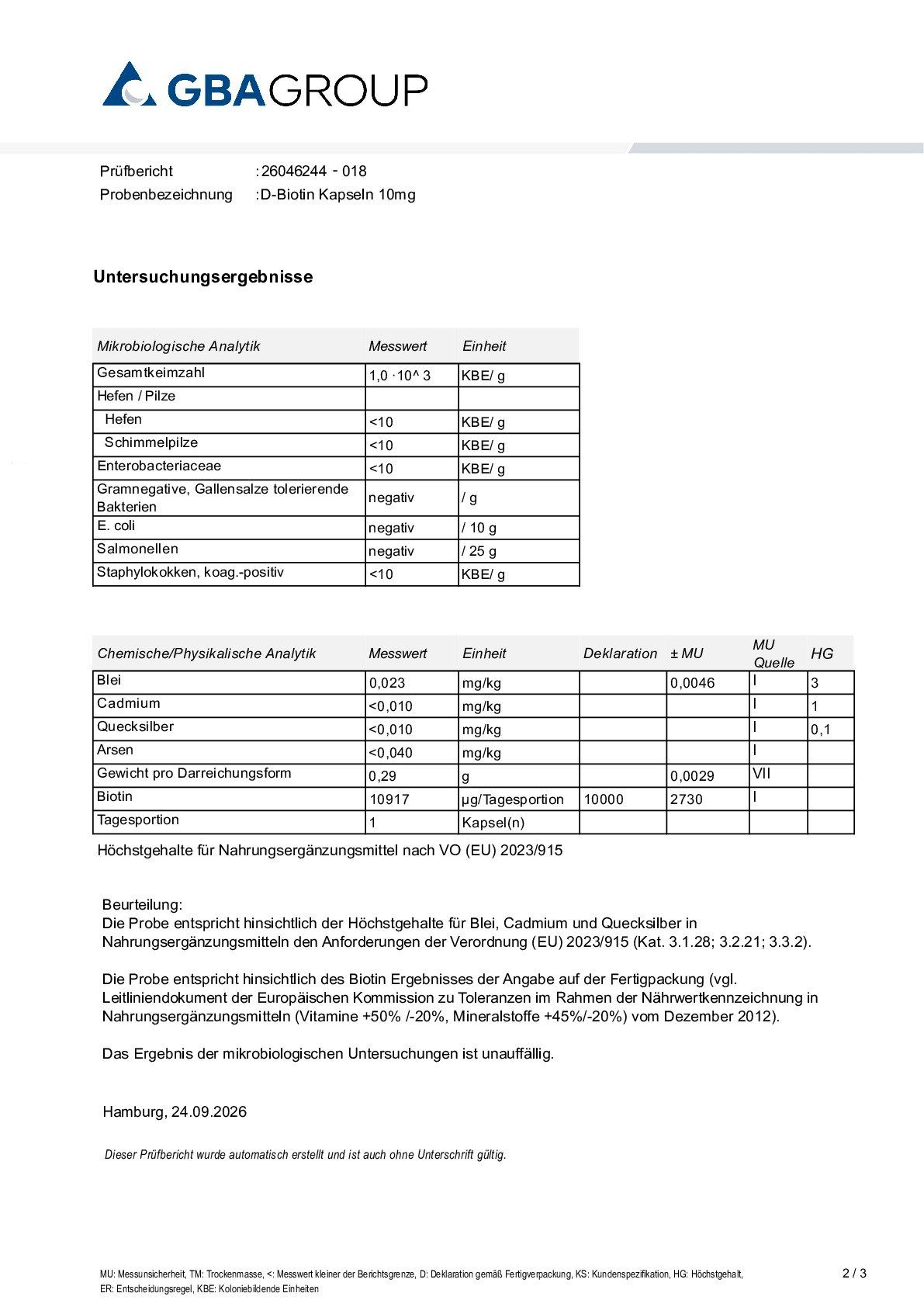 AKTIVE ZUTATEN/SCHWERMETALLE/MIKROBIOLOGIE AKTIVE ZUTATEN/SCHWERMETALLE/MIKROBIOLOGIE
