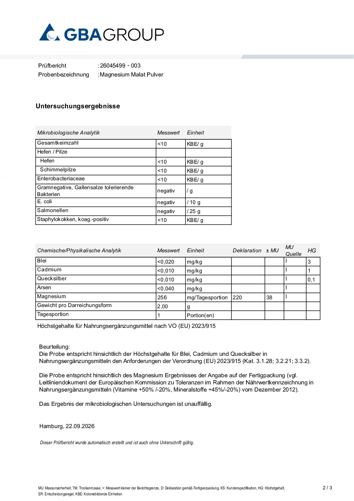 AKTIVE ZUTATEN/SCHWERMETALLE/MIKROBIOLOGIE AKTIVE ZUTATEN/SCHWERMETALLE/MIKROBIOLOGIE