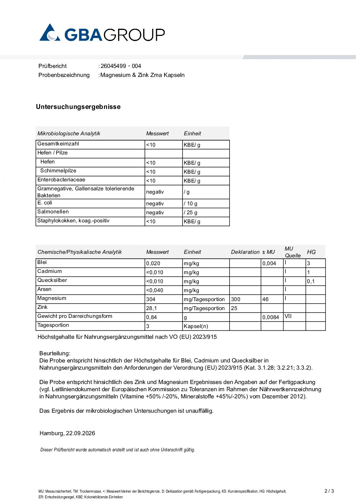 AKTIVE ZUTATEN/SCHWERMETALLE/MIKROBIOLOGIE