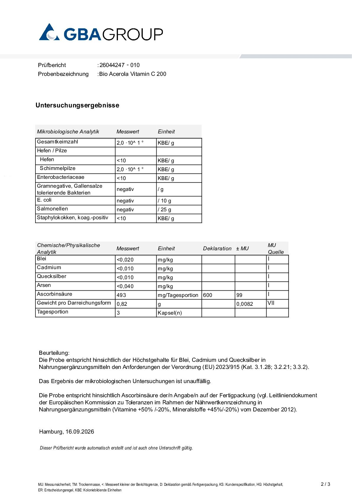 AKTIVER ZUTATEN/SCHWERMETALLE/MIKROBIOLOGIE AKTIVER ZUTATEN/SCHWERMETALLE/MIKROBIOLOGIE