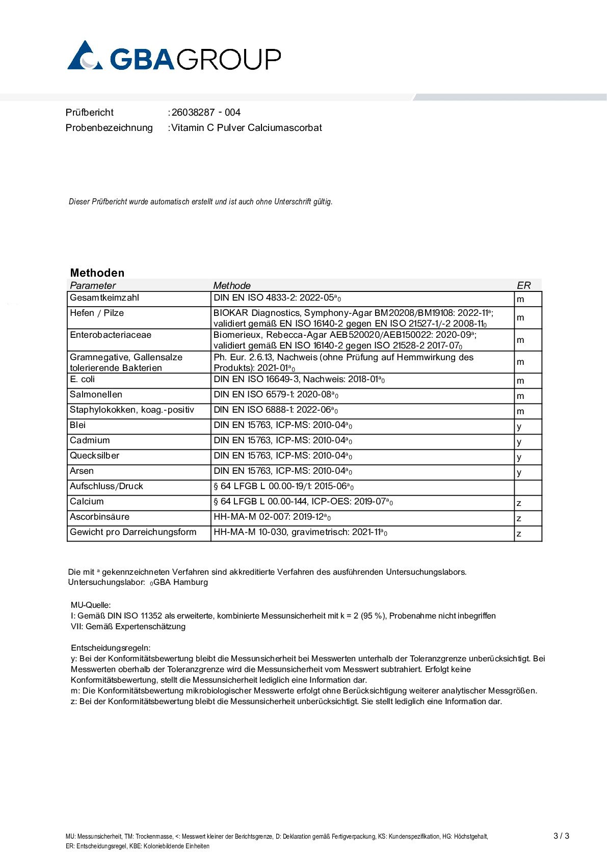 ACTIVE INGREDIENT/HEAVY METALS/MICROBIOLOGY ACTIVE INGREDIENT/HEAVY METALS/MICROBIOLOGY