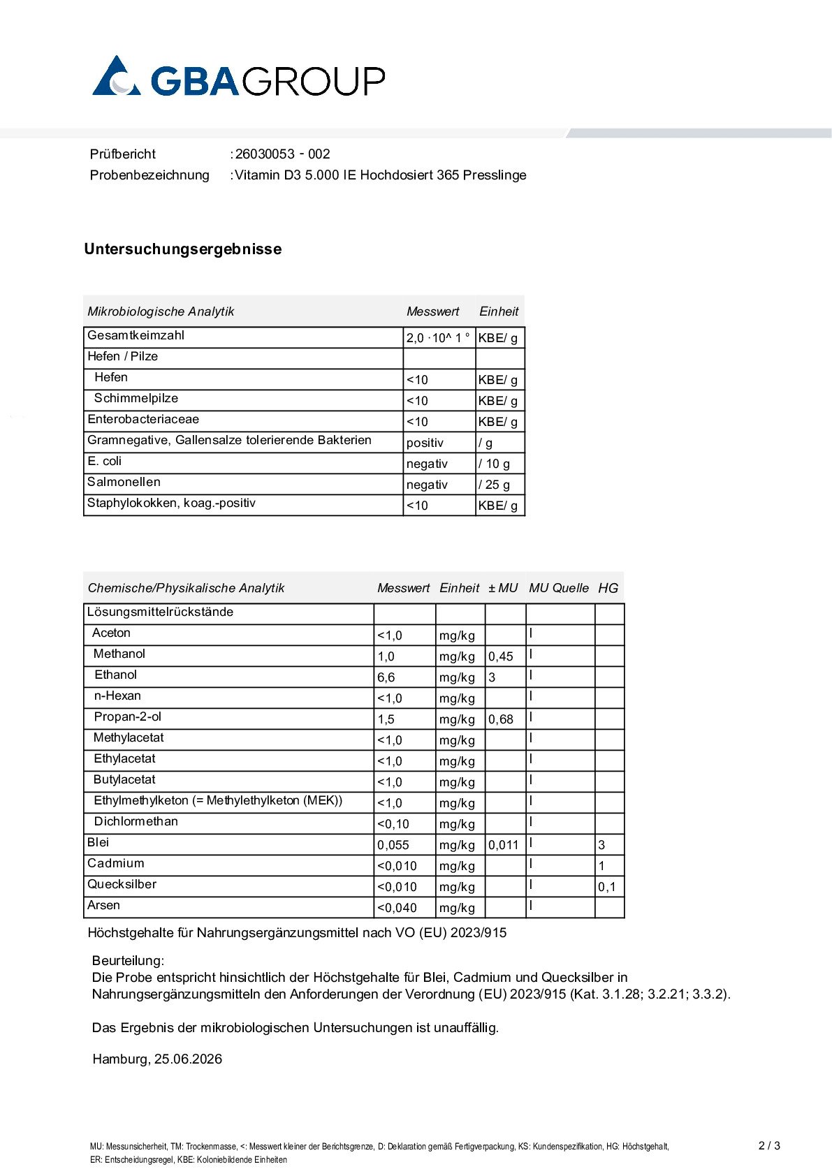 TUNGMETALLER/MIKROBIOLOGI/RESTERANDE LÖSNINGSMEDEL TUNGMETALLER/MIKROBIOLOGI/RESTERANDE LÖSNINGSMEDEL