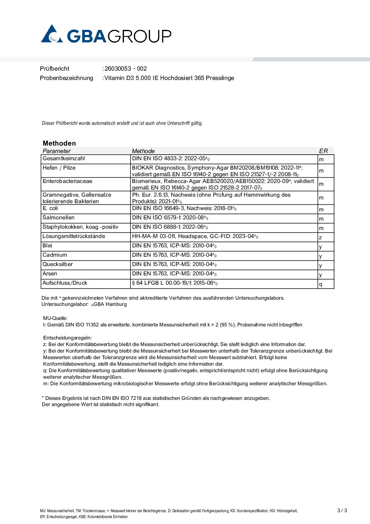 TUNGMETALLER/MIKROBIOLOGI/RESTERANDE LÖSNINGSMEDEL TUNGMETALLER/MIKROBIOLOGI/RESTERANDE LÖSNINGSMEDEL