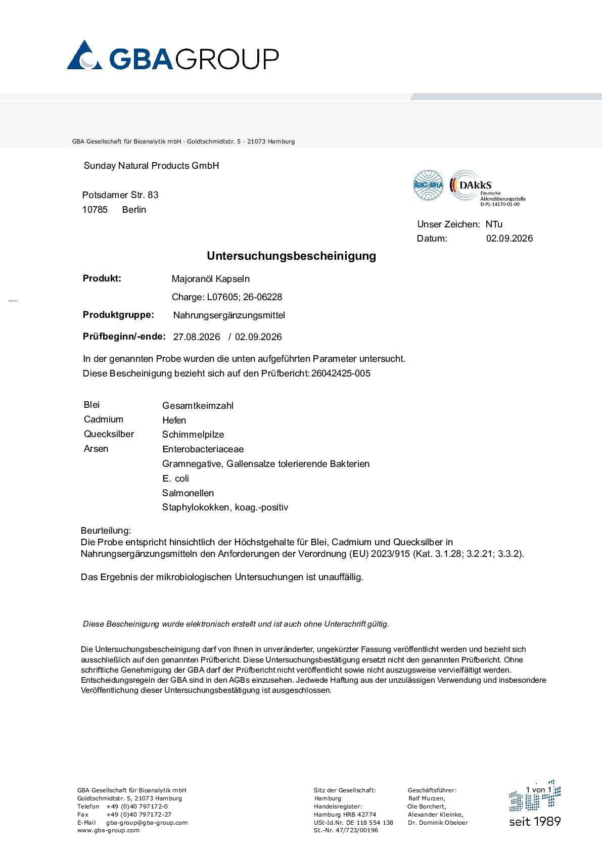 KONFORMITÄTSERKLÄRUNG