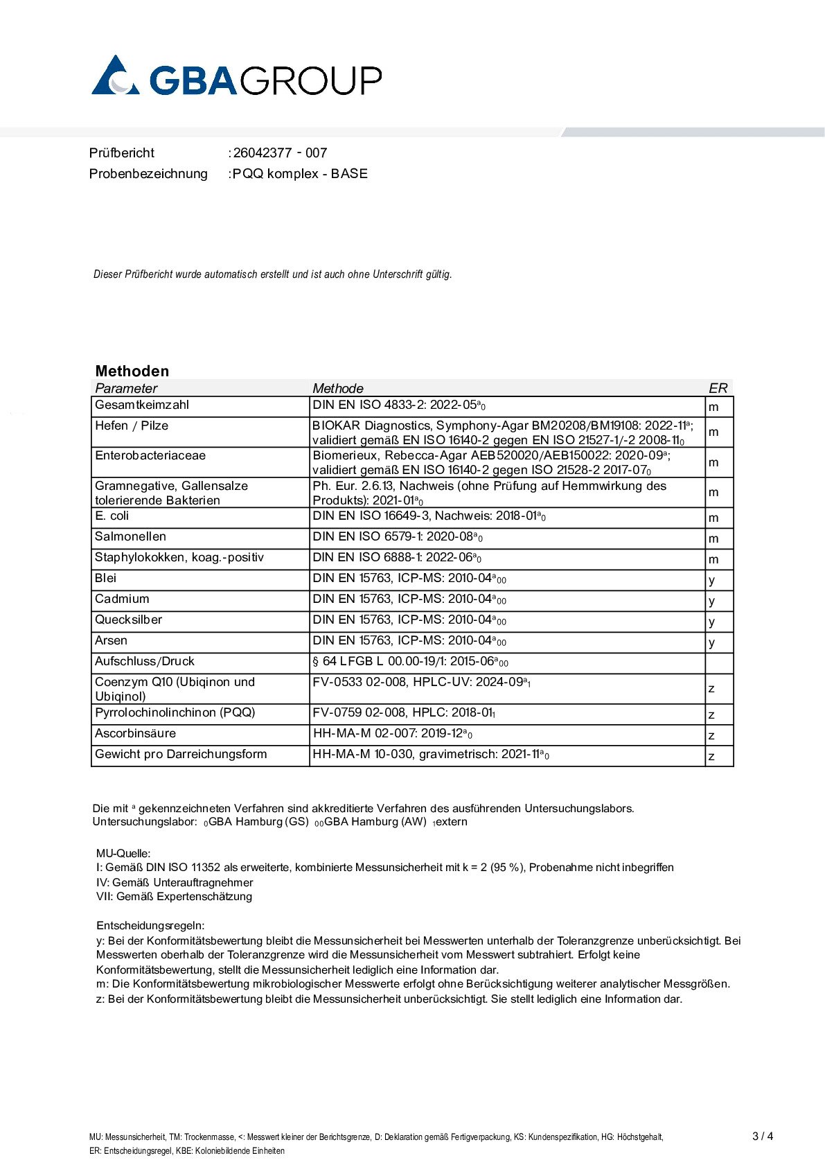 ACTIVE INGREDIENT/HEAVY METALS/MICROBIOLOGY