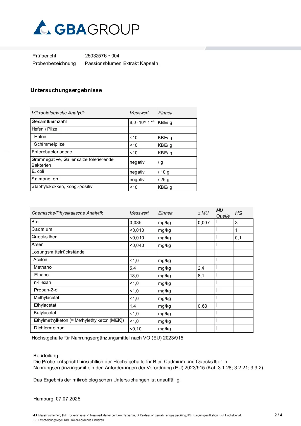 MÉTAUX LOURDS/MICROBIOLOGIE/SOLVANTS RÉSIDUELS