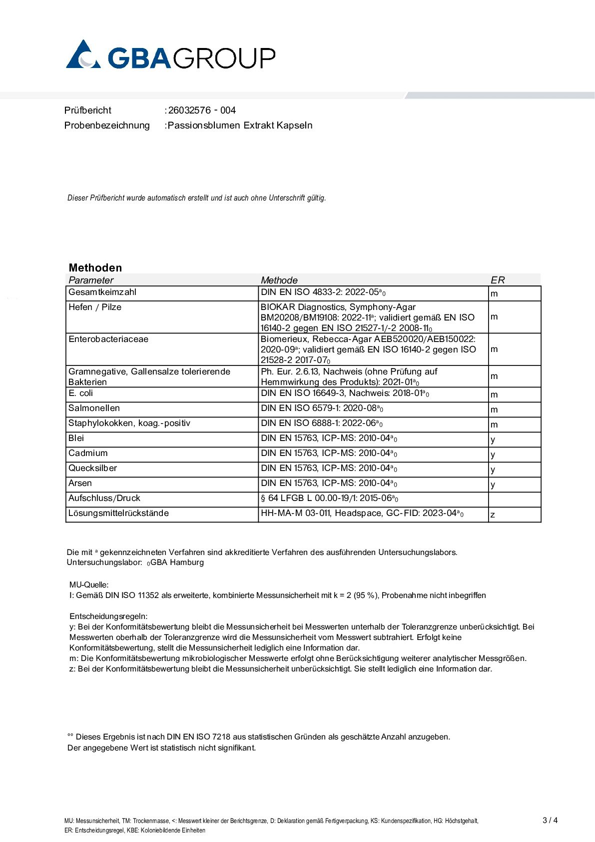 MÉTAUX LOURDS/MICROBIOLOGIE/SOLVANTS RÉSIDUELS