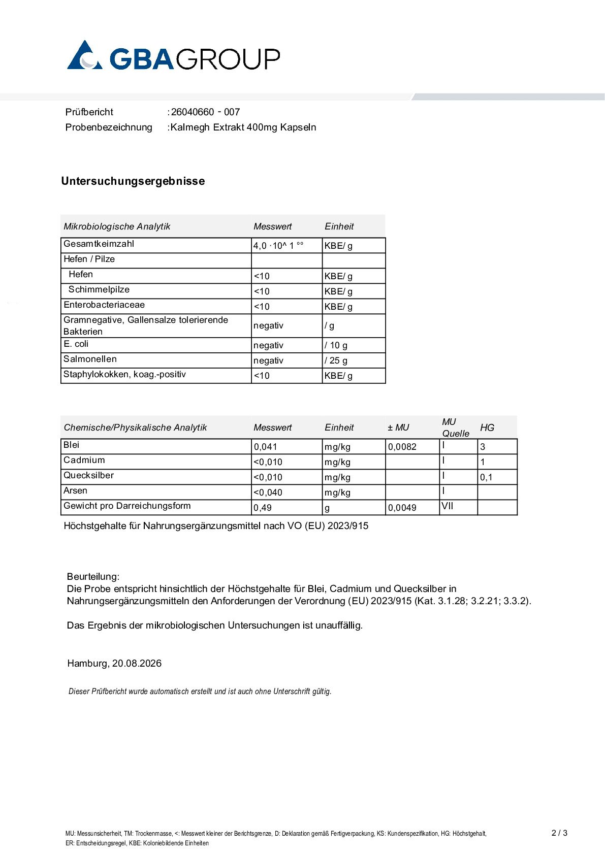 SCHWERMETALLE/MIKROBIOLOGIE SCHWERMETALLE/MIKROBIOLOGIE