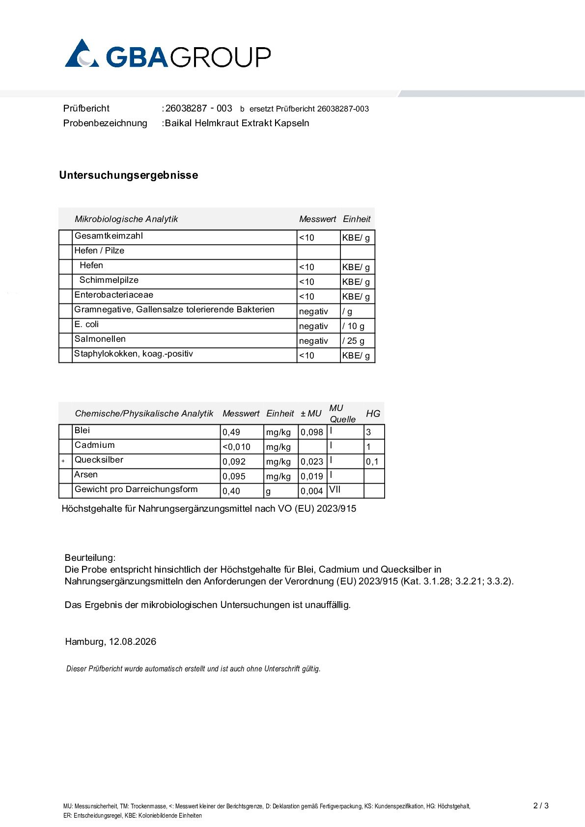 SCHWERMETALLE/MIKROBIOLOGIE SCHWERMETALLE/MIKROBIOLOGIE
