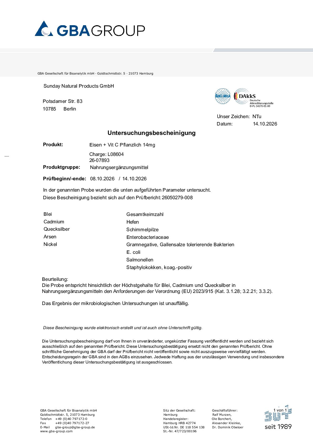 DEKLARACJA ZGODNOŚCI/METALE CIĘŻKIE/MIKROBIOLOGIA DEKLARACJA ZGODNOŚCI/METALE CIĘŻKIE/MIKROBIOLOGIA