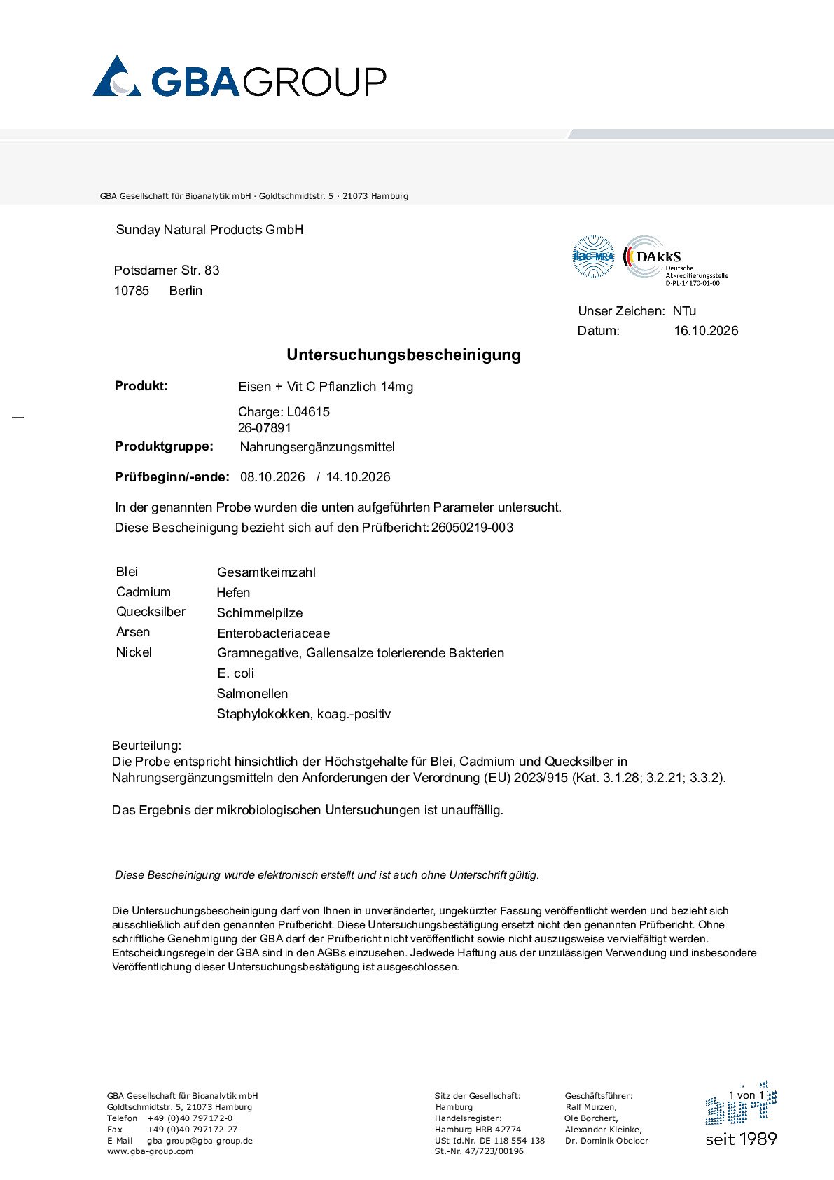 DEKLARACJA ZGODNOŚCI/METALE CIĘŻKIE/MIKROBIOLOGIA DEKLARACJA ZGODNOŚCI/METALE CIĘŻKIE/MIKROBIOLOGIA