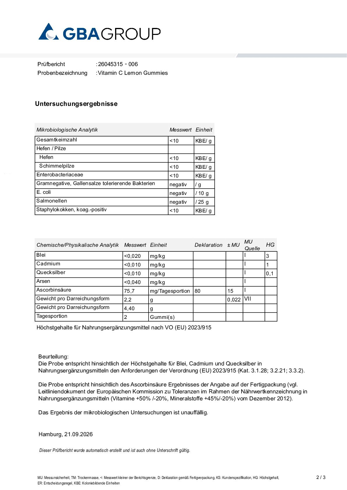 AKTIVE ZUTATEN/SCHWERMETALLE/MIKROBIOLOGIE AKTIVE ZUTATEN/SCHWERMETALLE/MIKROBIOLOGIE