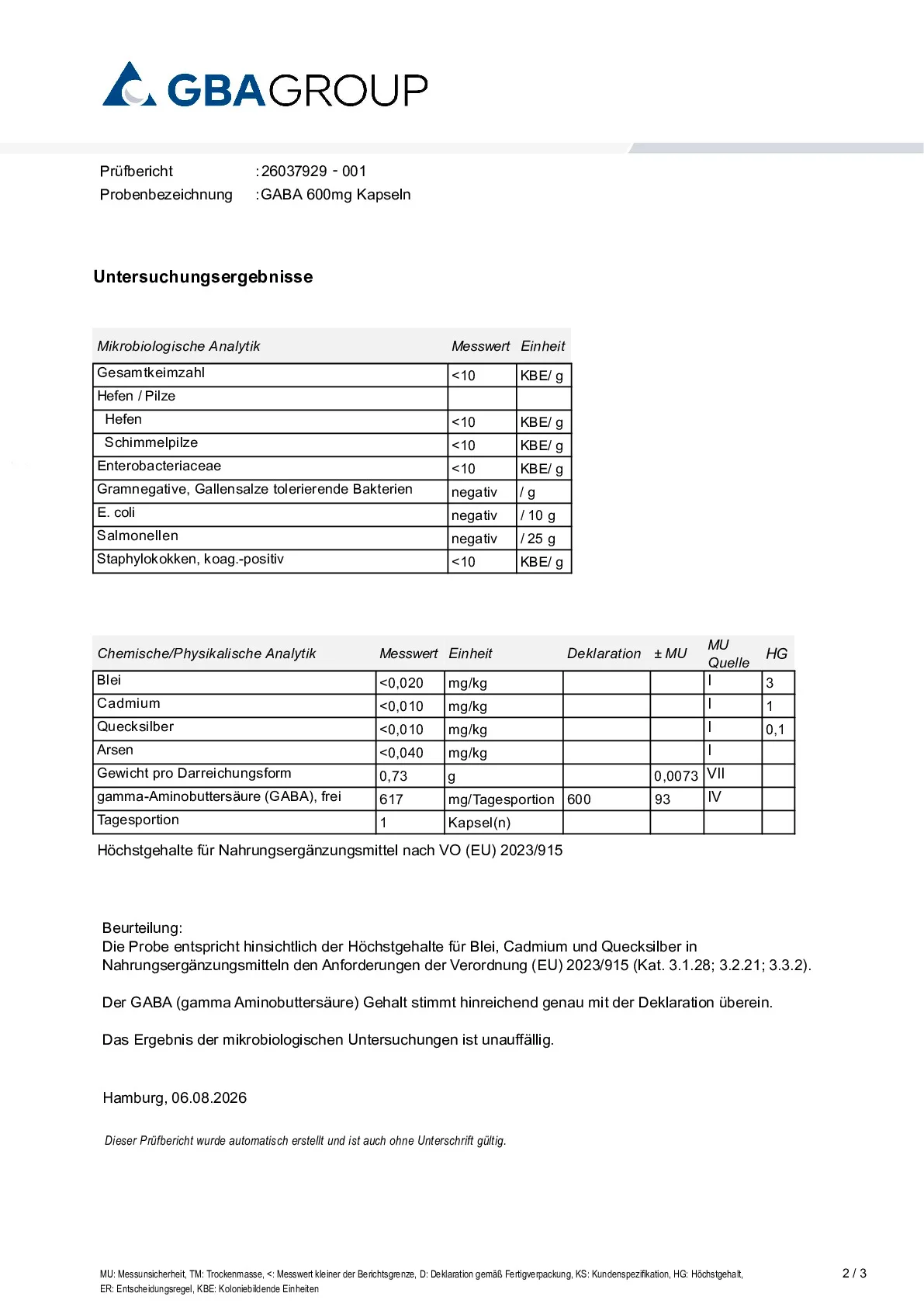 AKTIVER ZUTATEN/SCHWERMETALLE/MIKROBIOLOGIE AKTIVER ZUTATEN/SCHWERMETALLE/MIKROBIOLOGIE