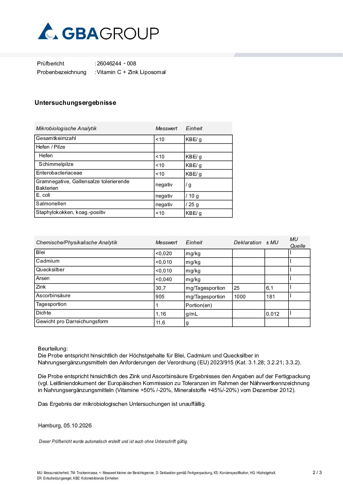 AKTIVE INGREDIENSER/TUNGMETALLER/MIKROBIOLOGI