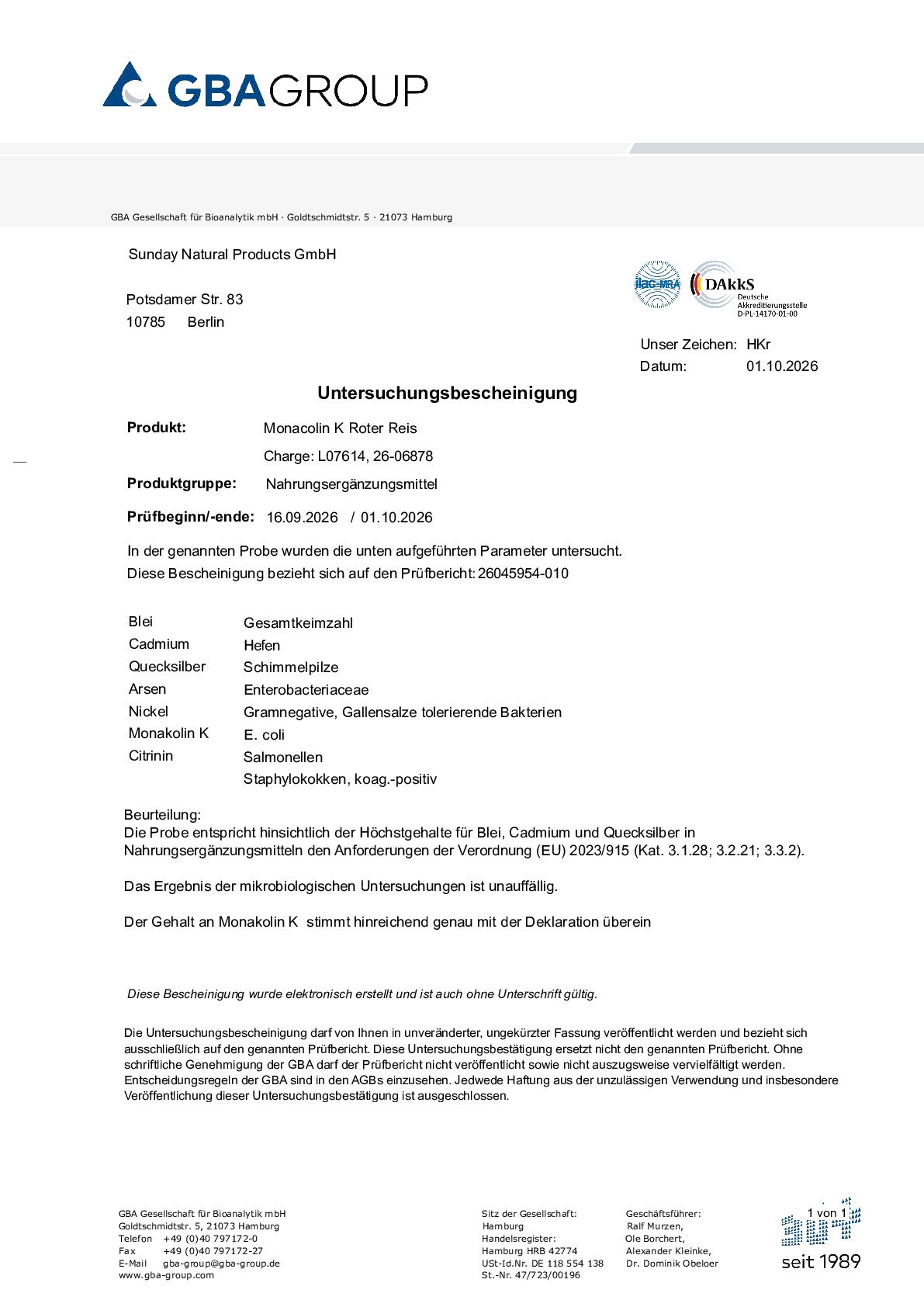 PRINCIPES ACTIFS/DÉCLARATION DE CONFORMITÉ/MÉTAUX LOURDS/MICROBIOLOGIE PRINCIPES ACTIFS/DÉCLARATION DE CONFORMITÉ/MÉTAUX LOURDS/MICROBIOLOGIE