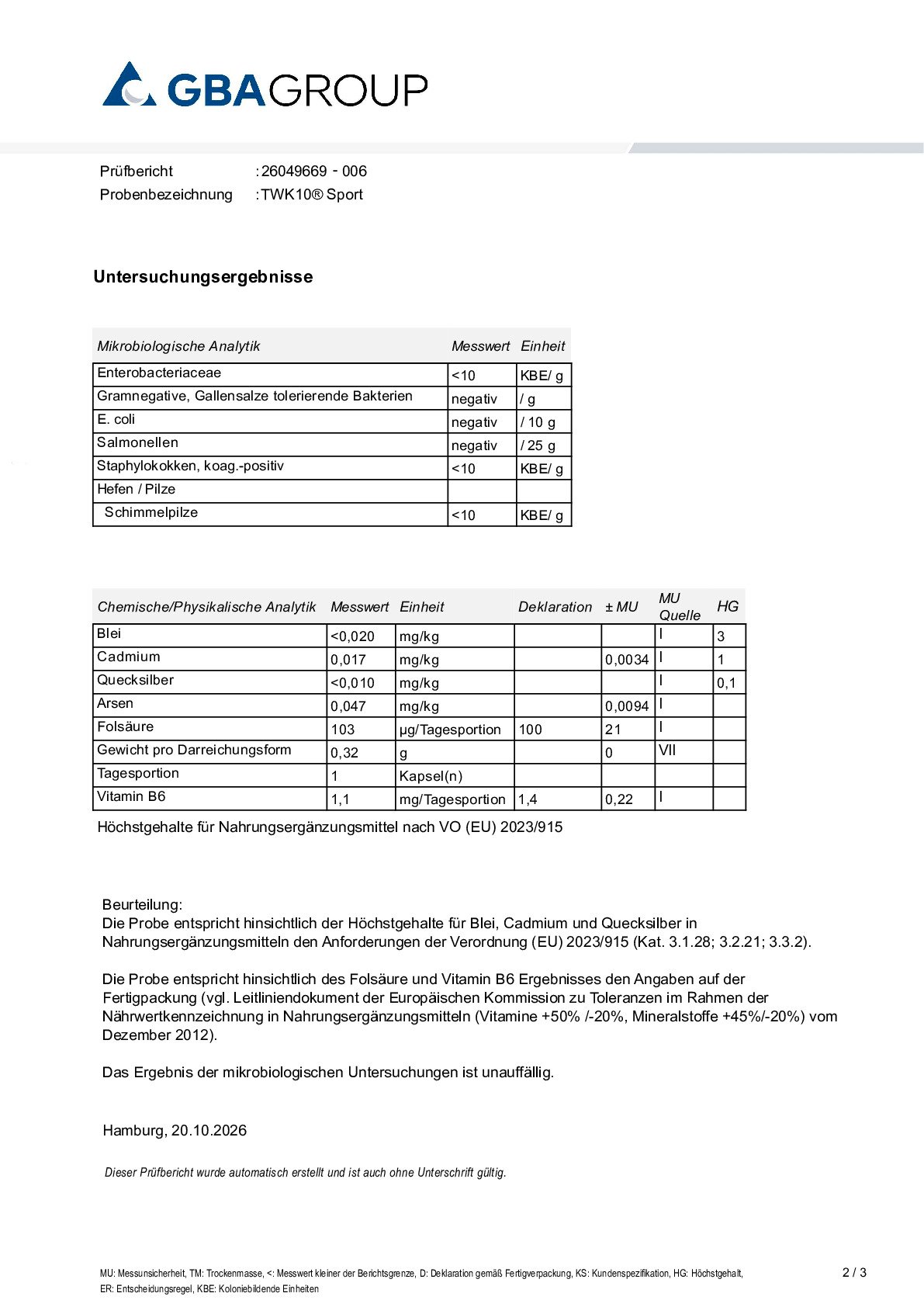 AKTIVE ZUTATEN/SCHWERMETALLE/MIKROBIOLOGIE AKTIVE ZUTATEN/SCHWERMETALLE/MIKROBIOLOGIE