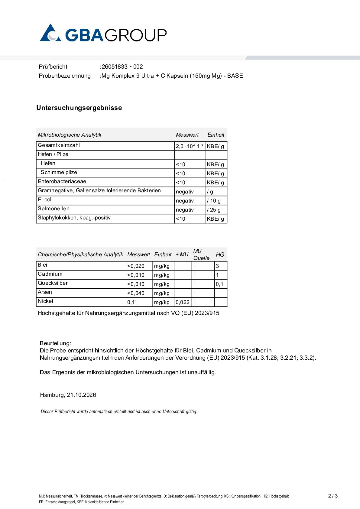 SCHWERMETALLE/MIKROBIOLOGIE SCHWERMETALLE/MIKROBIOLOGIE