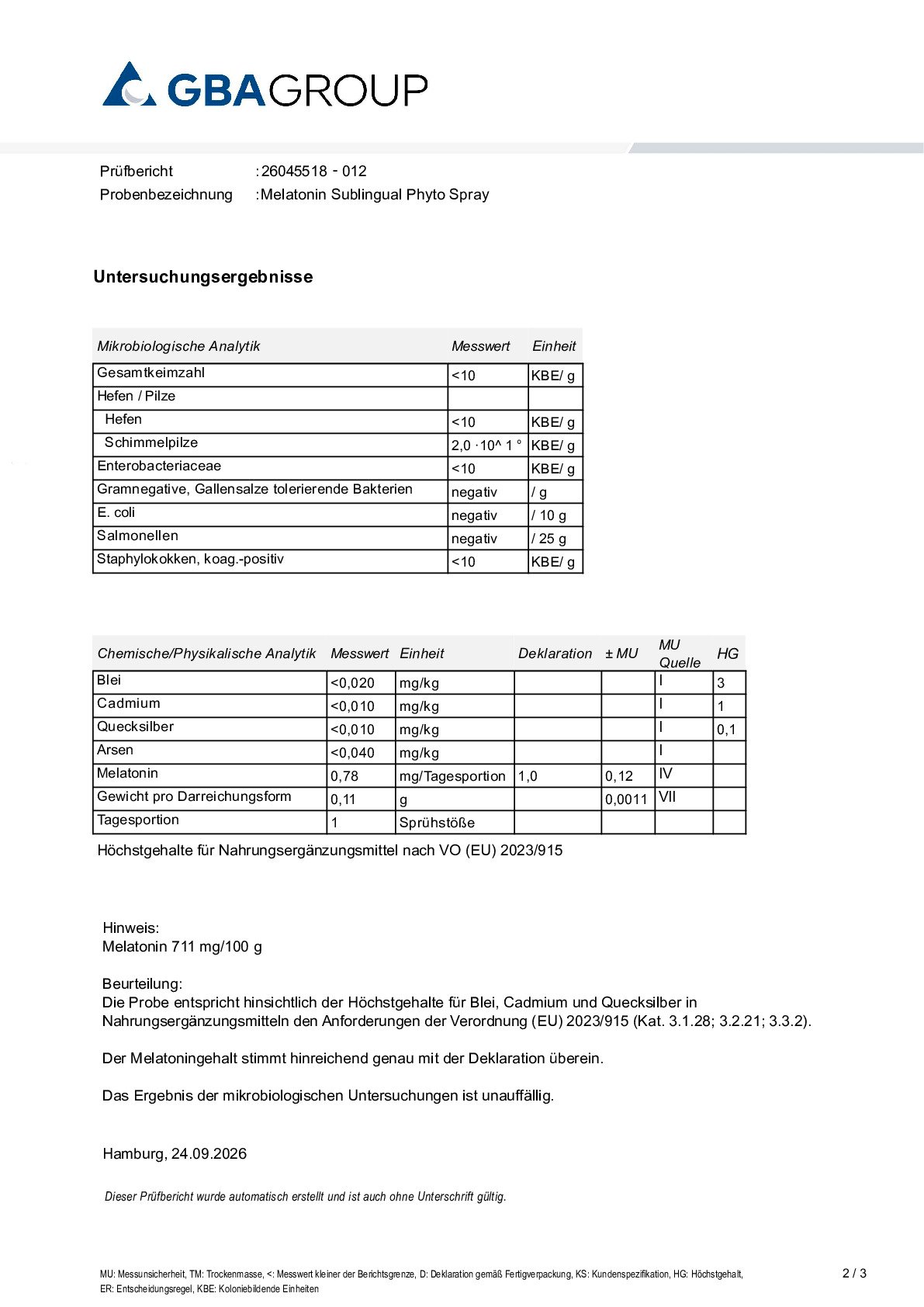 AKTIVE ZUTATEN/SCHWERMETALLE/MIKROBIOLOGIE