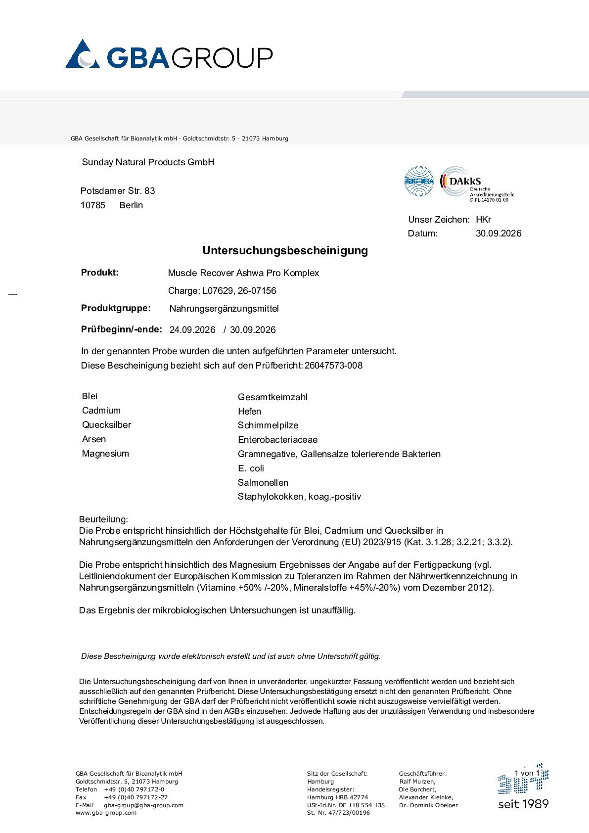 AKTIVA INGREDIENSER/FÖRSÄKRAN OM ÖVERENSSTÄMMELSE/TUNGMETALLER/MIKROBIOLOGI AKTIVA INGREDIENSER/FÖRSÄKRAN OM ÖVERENSSTÄMMELSE/TUNGMETALLER/MIKROBIOLOGI