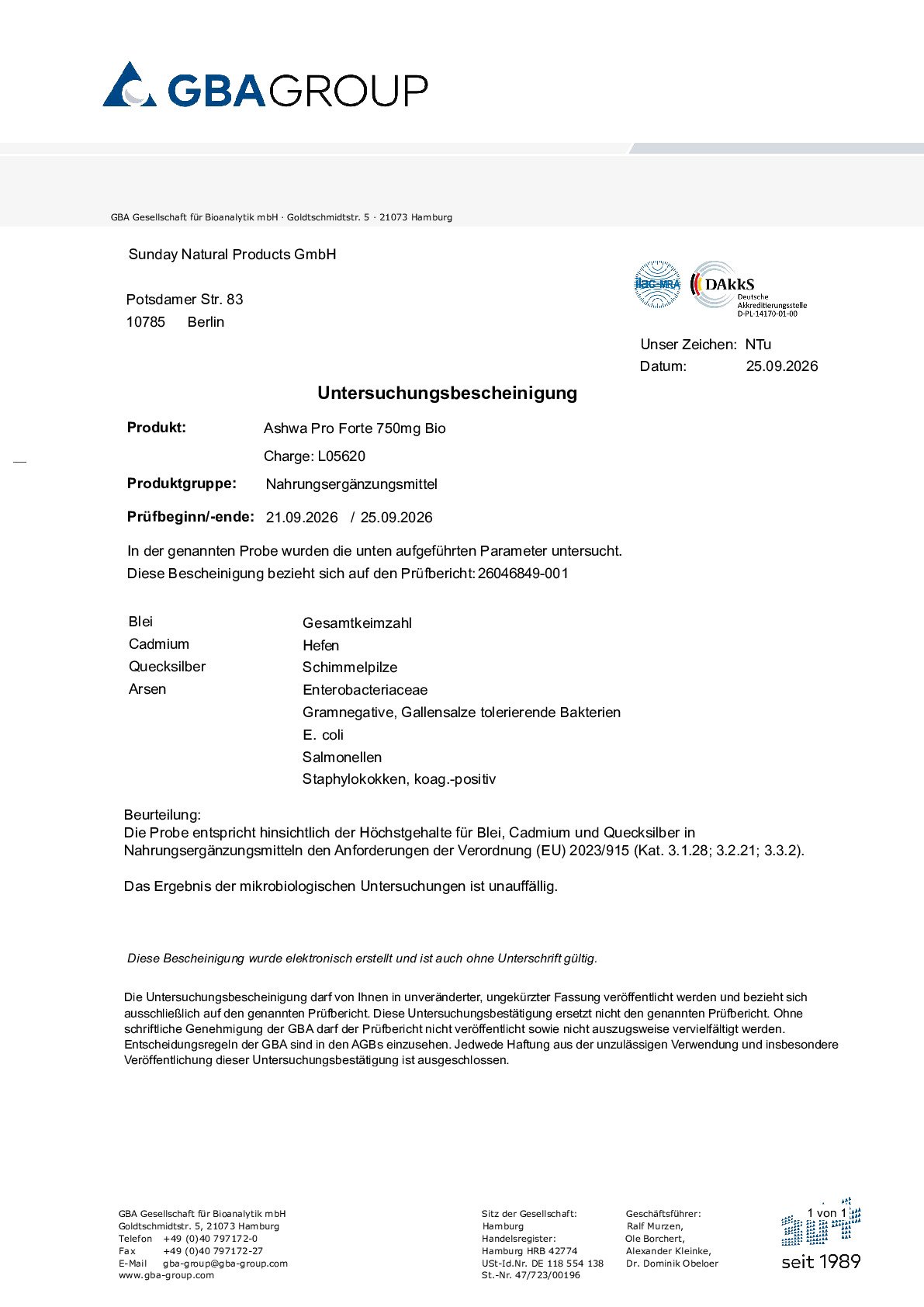 CONFORMITY STATEMENT/HEAVY METALS/MICROBIOLOGY CONFORMITY STATEMENT/HEAVY METALS/MICROBIOLOGY