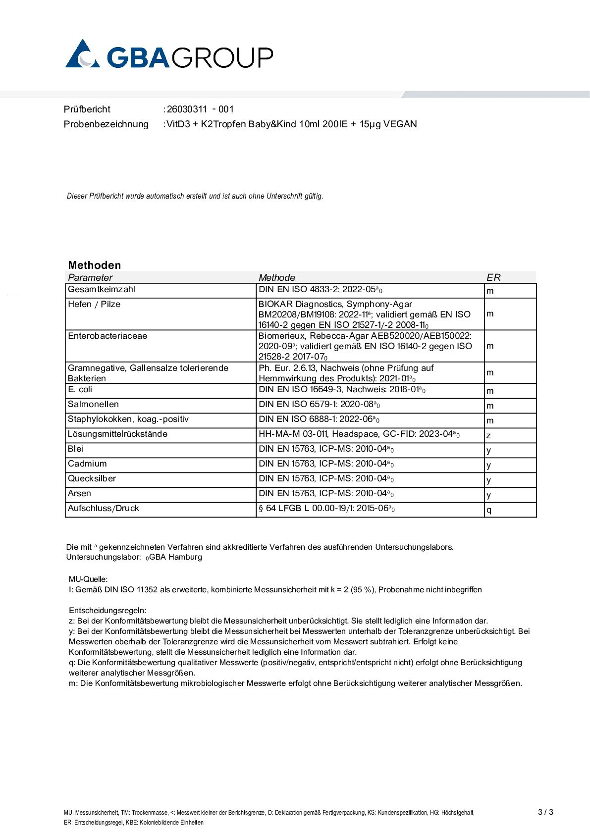 SCHWERMETALLE/MIKROBIOLOGIE/RESTLÖSUNGSMITTEL SCHWERMETALLE/MIKROBIOLOGIE/RESTLÖSUNGSMITTEL