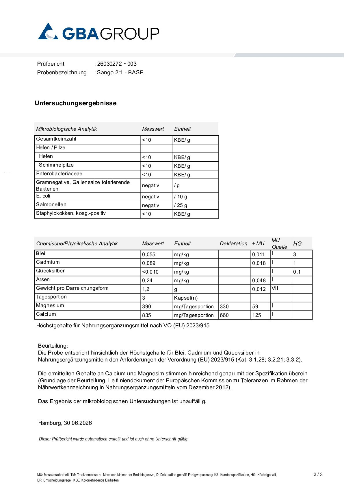 AKTIVE ZUTATEN/SCHWERMETALLE/MIKROBIOLOGIE AKTIVE ZUTATEN/SCHWERMETALLE/MIKROBIOLOGIE