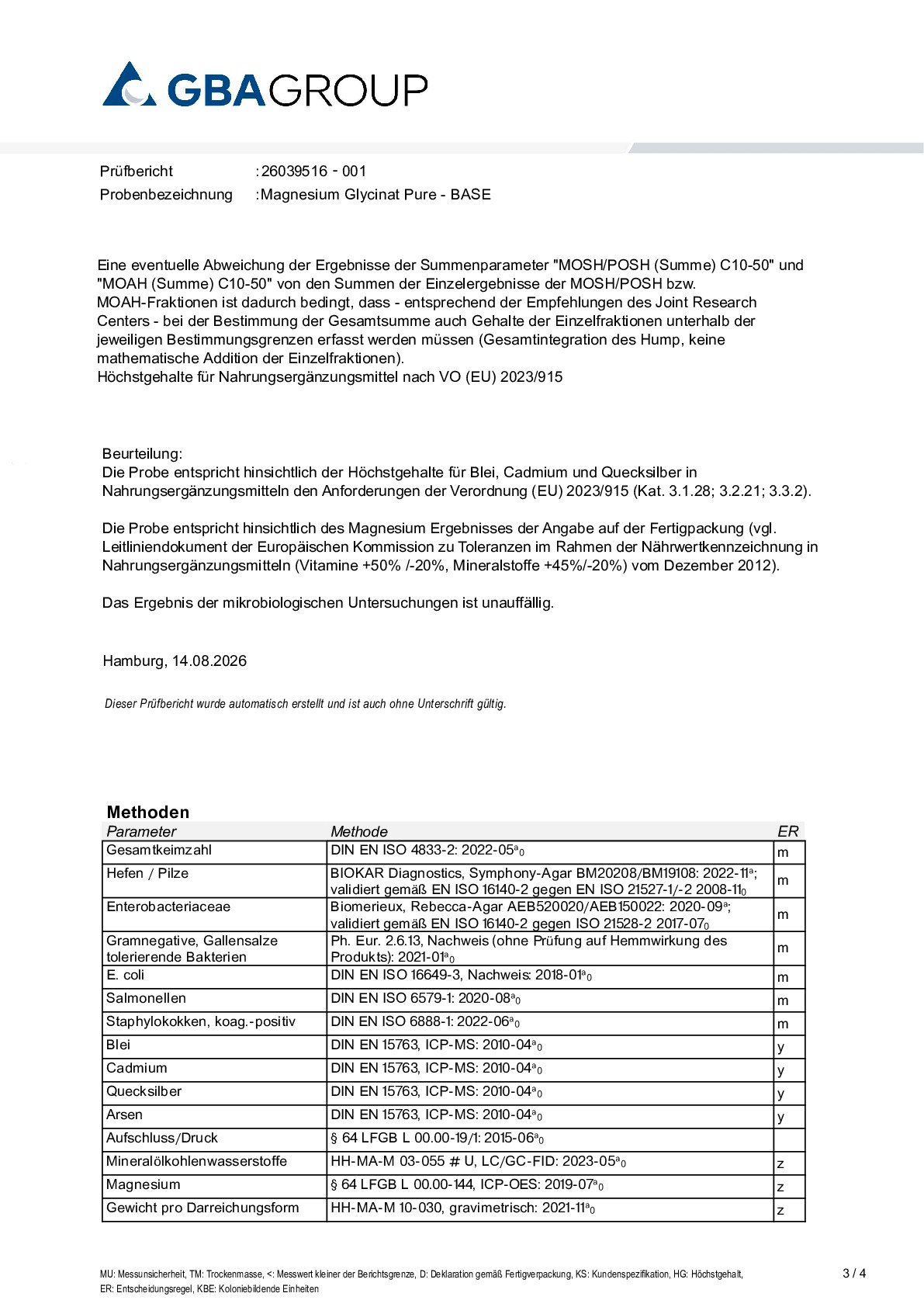 AKTIVE ZUTATEN/SCHWERMETALLE/MIKROBIOLOGIE AKTIVE ZUTATEN/SCHWERMETALLE/MIKROBIOLOGIE