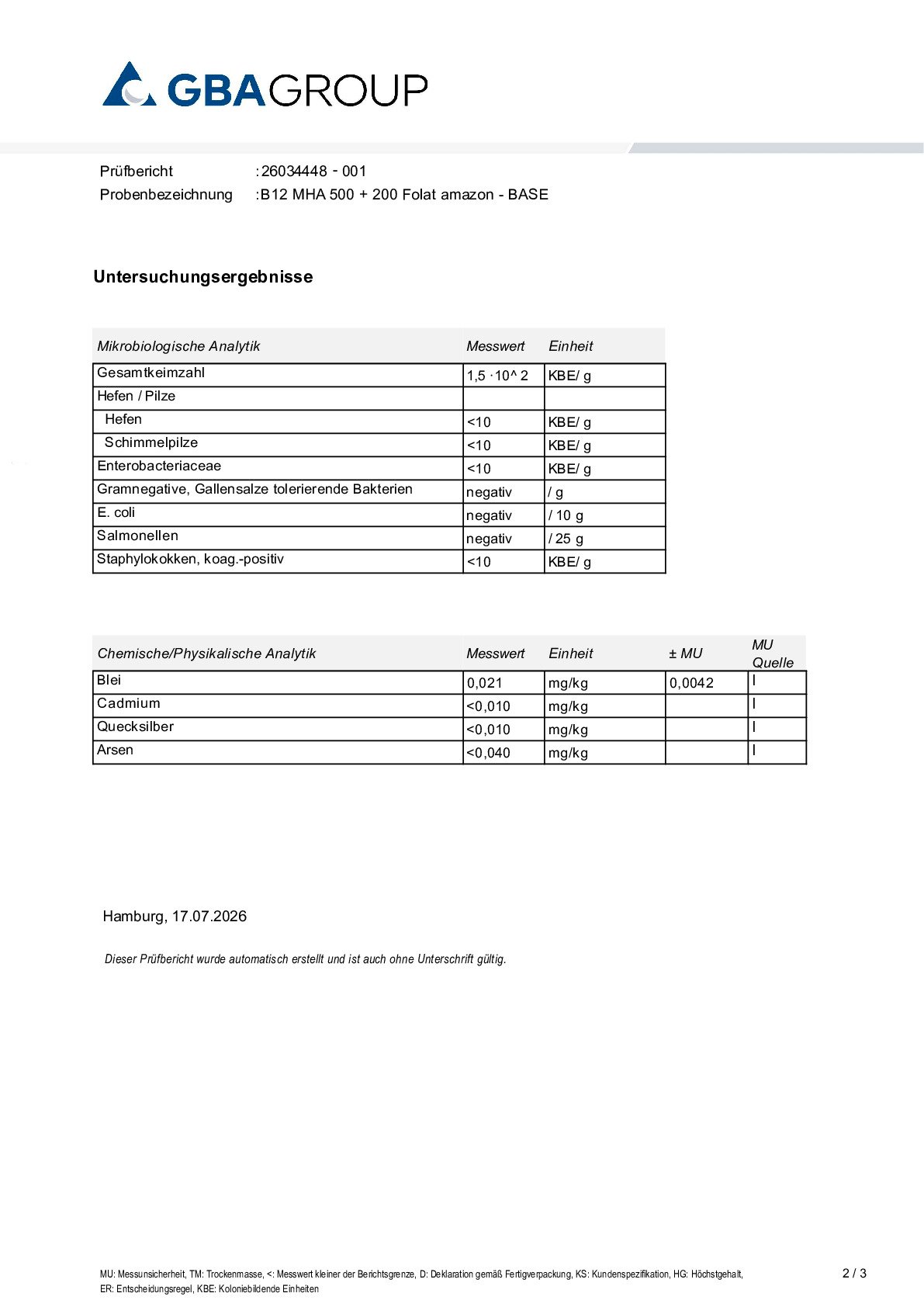 SCHWERMETALLE/MIKROBIOLOGIE SCHWERMETALLE/MIKROBIOLOGIE