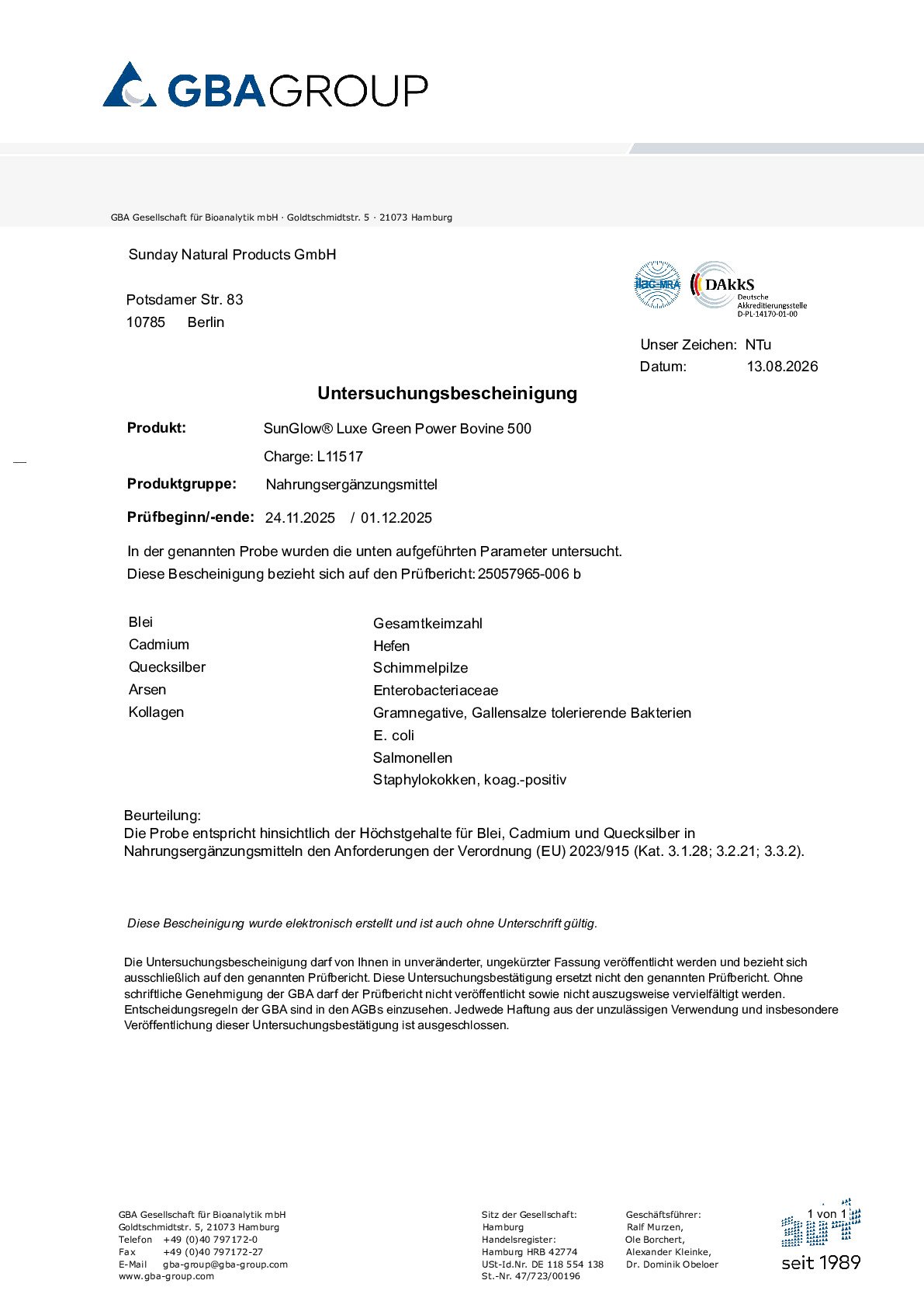 KONFORMITÄTSERKLÄRUNG