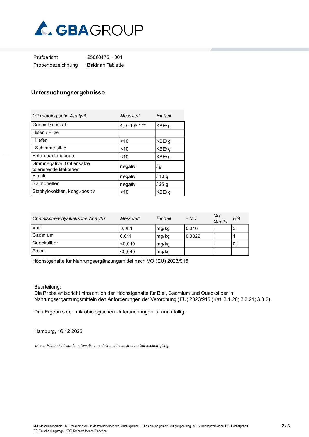SCHWERMETALLE/MIKROBIOLOGIE SCHWERMETALLE/MIKROBIOLOGIE
