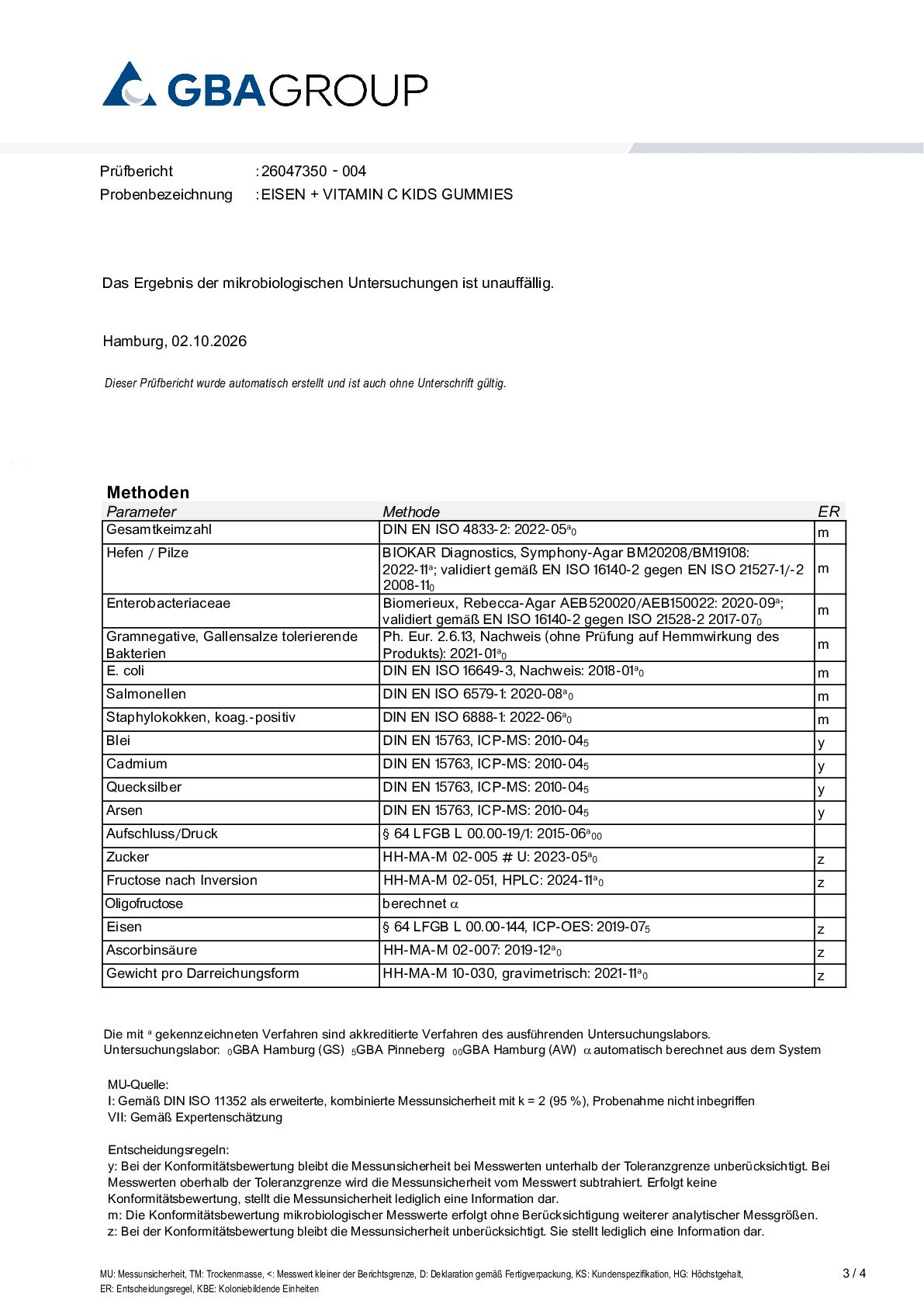 AKTIVER ZUTATEN/SCHWERMETALLE/MIKROBIOLOGIE AKTIVER ZUTATEN/SCHWERMETALLE/MIKROBIOLOGIE